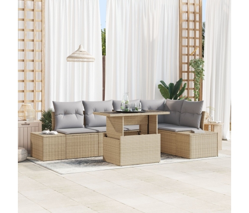 Conjunto de Sofás de Jardín de 6 Piezas con Cojines Beige de Poliratán