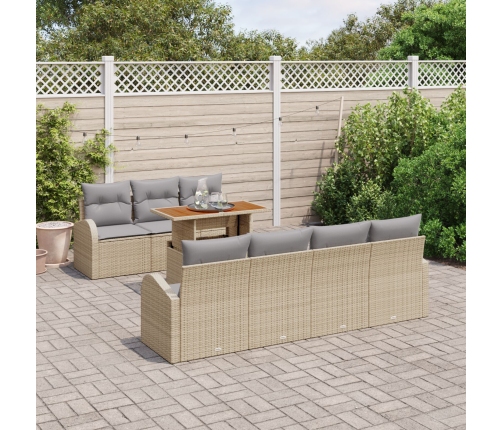 Conjunto de Comedor de Jardín de 8 Piezas con Cojines Beige Ratan Poliéster Acacia