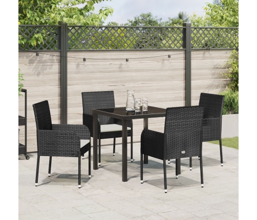 Set de Comedor de Jardín de 5 Piezas  con Cojines Negro Poliratán