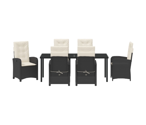 Set de Comedor de Jardín de 7 Piezas con Cojines Rattan Negro