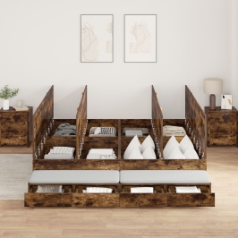 Estructura de Cama con Almacenamiento  Marrón Madera Elaborada