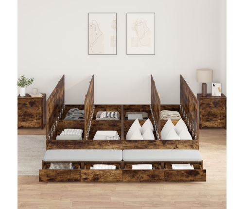 Estructura de Cama con Almacenamiento  Marrón Madera Elaborada
