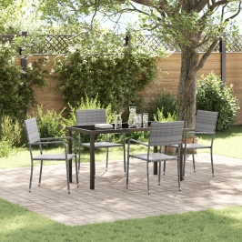 Conjunto de Comedor de Jardín  5 Piezas Gris Ratan Polímero