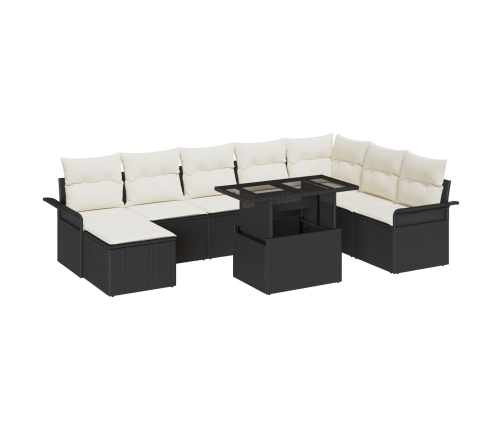 Set de Sofá de Jardín de 9 Piezas con Almohadas Negro Poliratán