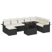 Set de Sofá de Jardín de 9 Piezas con Almohadas Negro Poliratán