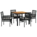 Juego de Comedor Set de 4 Negro Metal, Ratán Duradero