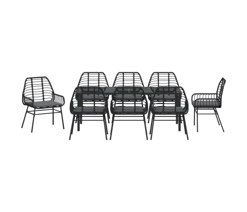 Juego de Comedor de Jardín de 9 Piezas con Cojines en Negro Poliratán