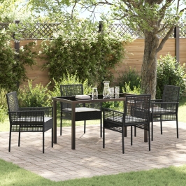 Juego de Comedor de Jardín de 5 Piezas con Cojines Ratán Sintético Negro
