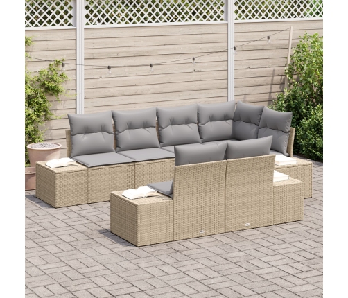 Conjunto de Sofá de Jardín  de 7 Piezas con Cojines Beige Ratán Poliéster