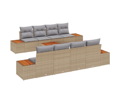 Juego de Sofá de Jardín de 9 Piezas con Cojines Beige Poliratán Acacia