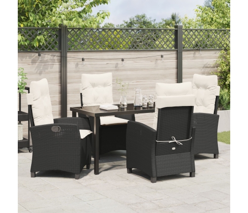 Conjunto de comedor de jardín de 5 piezas con cojines en Poliratán negro