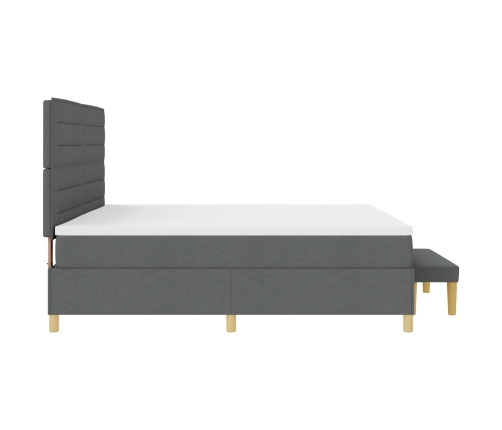 Cama con somier  con colchón y banco gris oscuro 200x200 cm de tela