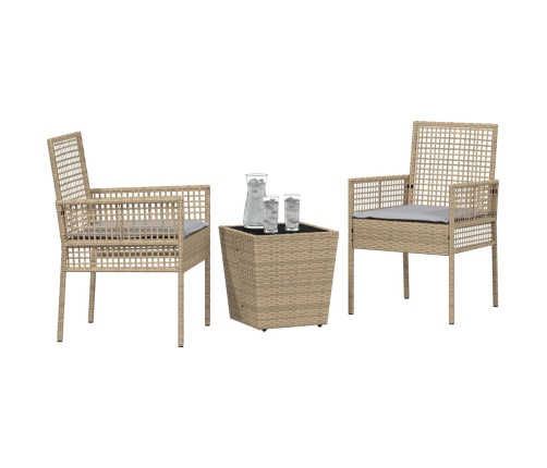 Conjunto de bistro de jardín de 3 piezas  con cojines Beige de polirratán