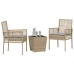 Conjunto de bistro de jardín de 3 piezas  con cojines Beige de polirratán