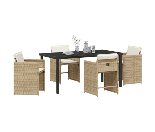 Set de Comedor de Jardín  de 5 Piezas con Cojines - Poliratán Beige