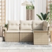 Conjunto de sofá de jardín de 4 piezas con cojines Beige Ratán sintético