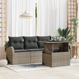 Conjunto de Sofá de Jardín  5 Piezas Gris Ratán, Poliéster