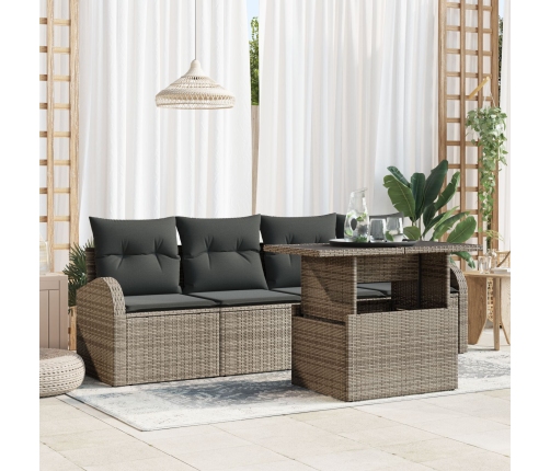 Conjunto de Sofá de Jardín  5 Piezas Gris Ratán, Poliéster
