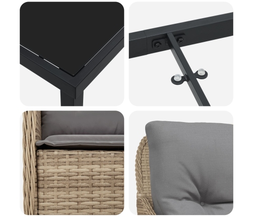 Juego de Comedor de Jardín  de 5 Piezas con Cojines Beige Poliratán