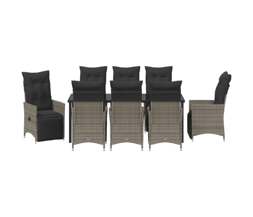 Juego de Comedor de Jardín de 9 Piezas con Cojines  Gris Poliratán