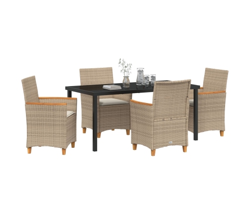 Set de Comedor de Jardín  de 5 Piezas con Cojines Beige de Polirratán