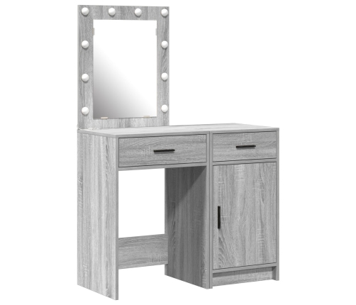 Juego de Mesa de Maquillaje de 2 Piezas  con LED en Madera Elaborada Gris Sonoma
