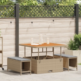 Conjunto de Comedor de Jardín de 3 Piezas con Cojines Beige de Ratán Polímero y Acacia
