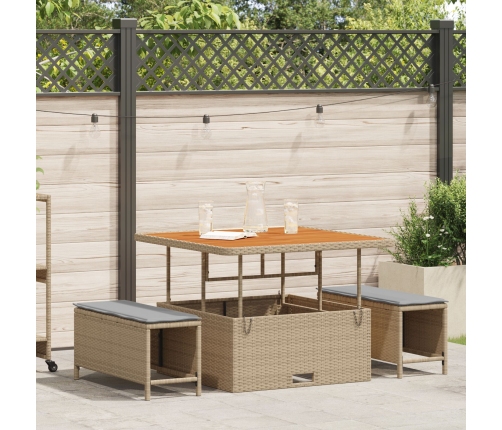 Conjunto de Comedor de Jardín de 3 Piezas con Cojines Beige de Ratán Polímero y Acacia