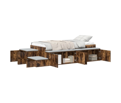 Marco de Cama con Almacenamiento Roble Ahumado Madera Elaborada