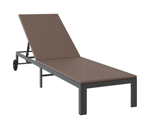 Tumbonas  2 pcs con Ruedas y Mesa Marrón Poliratán