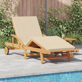 Tumbona plegable  con ruedas y cojín beige de madera maciza de acacia