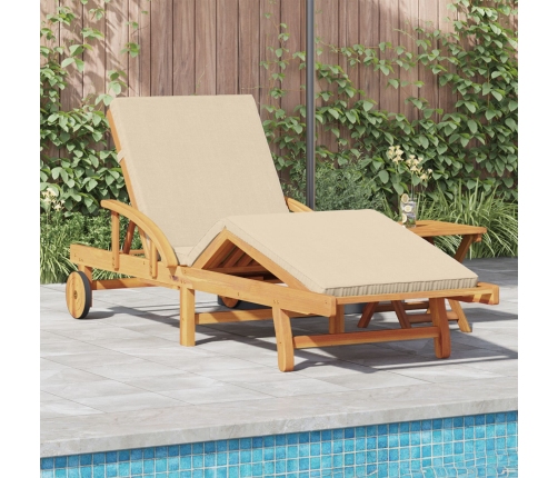 Tumbona plegable  con ruedas y cojín beige de madera maciza de acacia