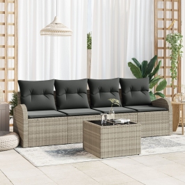 Set de Sofá de Jardín de 5 Piezas con Cojines Beige de Rattan