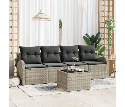 Set de Sofá de Jardín de 5 Piezas con Cojines Beige de Rattan