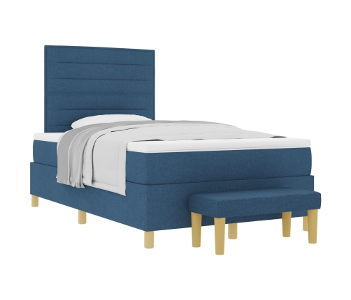 Cama con Sommier y Banco Azul 120x200 cm Tela