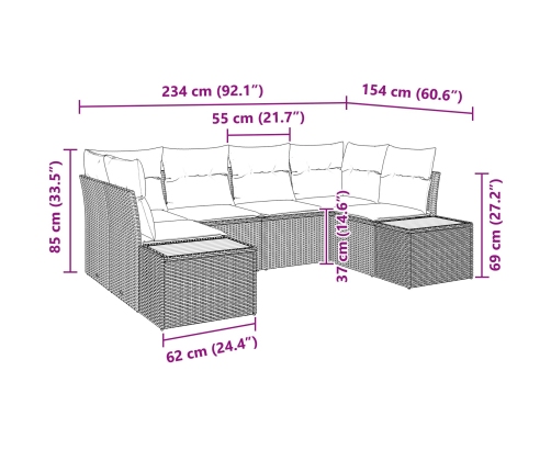 Juego de Sofá de Jardín de 6 Piezas con Cojines Beige Poli Rattan Acacia