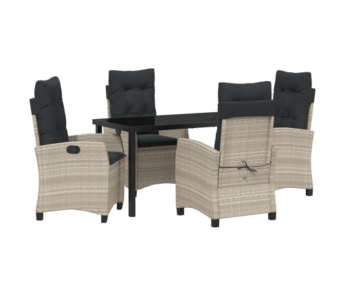 Set de Comedor de Jardín de 5 Piezas con Cojines Gris Claro Poliratán