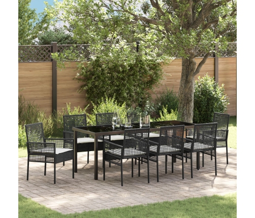 Juego de Comedor de Jardín de 9 Piezas con Cojines Negro Poliratán