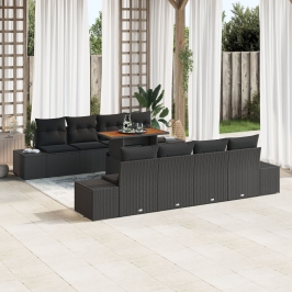 Conjunto de Sofá de Jardín de 7 Piezas con Cojines Ratán Negro Poly