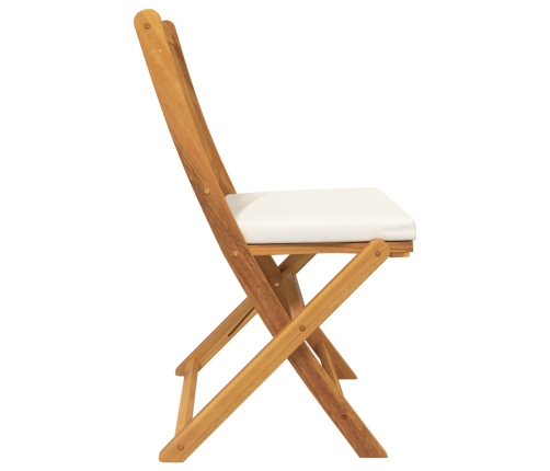 Sillas de Jardín Plegables  con Cojín Blanco 4pcs de Madera Sólida de Acacia