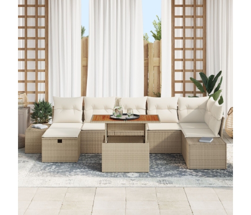 Conjunto de Sofás de Jardín  de 8 Piezas con Cojines Beige Poliratán