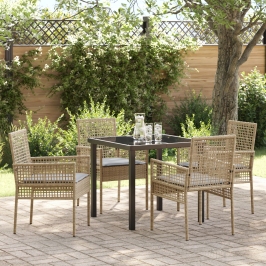 Conjunto de Comedor de Jardín  de 5 Piezas con Cojines Beige de Ratán