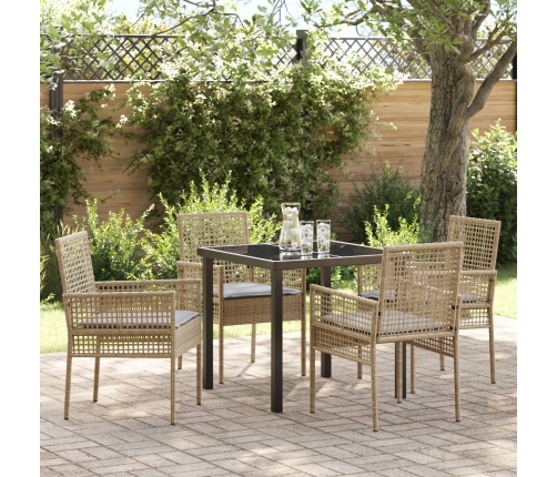 Conjunto de Comedor de Jardín  de 5 Piezas con Cojines Beige de Ratán