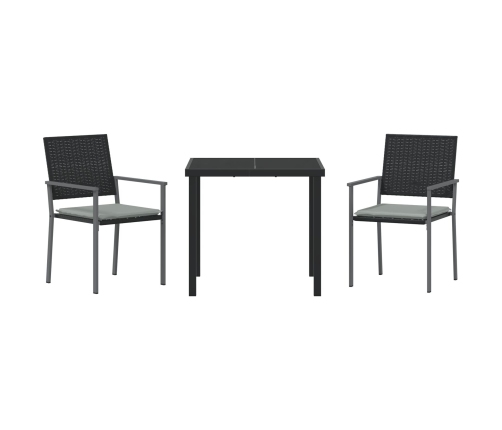 Conjunto de Comedor de Jardín de 3 Piezas con Cojines Negros Poliratán