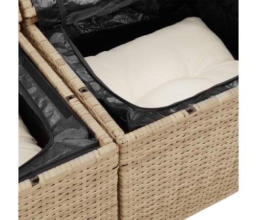 Sofá de jardín  9 piezas con cojines beige de ratán PE y acacia, Comedor de jardín  3 piezas con cojines beige de ratán PE y acacia