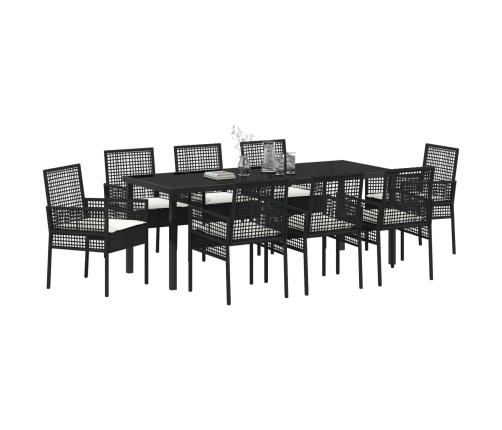 Juego de Comedor de Jardín de 9 Piezas con Cojines Negro Poliratán