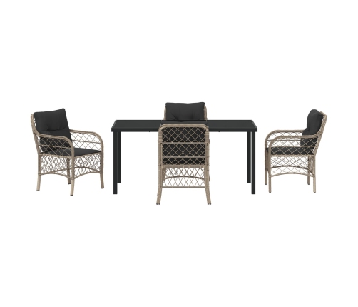Set de Comedor de Jardín de 5 Piezas con Cojines Gris Claro Rattan PE