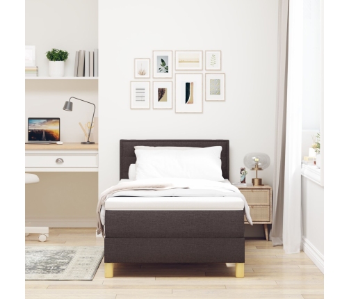 Cama con somier  con colchón marrón oscuro 100x200 cm Tela