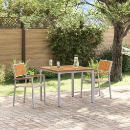 Set de Comedor de Jardín Set de 3 Gris, Tono Madera Metal, Madera