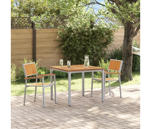 Set de Comedor de Jardín Set de 3 Gris, Tono Madera Metal, Madera